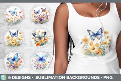 Bundle of six Watercolor Flower Butterflies Grunge Background designs.