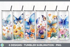 Bundle of six Watercolor Flower Butterflies Tumbler designs.