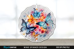 Watercolor Floral Butterflies Wind Spinner Sublimation PNG Product Image 1