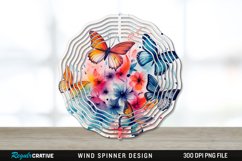 Watercolor Floral Butterflies Wind Spinner Sublimation PNG Product Image 1