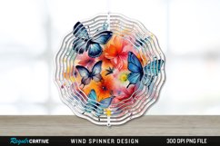 Watercolor Floral Butterflies Wind Spinner Sublimation PNG Product Image 1
