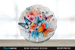 Watercolor Floral Butterflies Wind Spinner Sublimation PNG Product Image 1