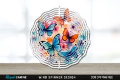 Watercolor Floral Butterflies Wind Spinner Sublimation PNG Product Image 1