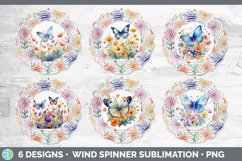 Bundle of six Watercolor Flower Butterflies Wind Spinner designs.