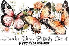 Watercolor Floral Butterfly Clipart Product Image 1