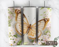 Watercolor Floral Butterfly Skinny Tumbler PNG Product Image 5