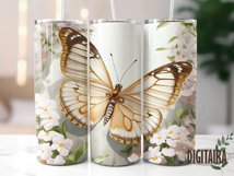 Watercolor Floral Butterfly Skinny Tumbler PNG Product Image 4