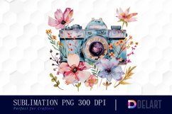 Floral Camera Watercolor Clipart Product Image 1