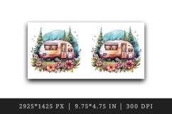 Watercolor floral camper camping forest mountain sparkle flowers travel car 20 oz tumbler skinny mug wrap clipart t-shirt sublimation printable design