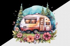 Watercolor floral camper camping forest mountain sparkle flowers travel car 20 oz tumbler skinny mug wrap clipart t-shirt sublimation printable design