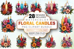 Watercolor Floral Candles Clipart Bundle Product Image 1