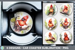 Bundle of six Watercolor Flower Cardinals Car Coaster designs.