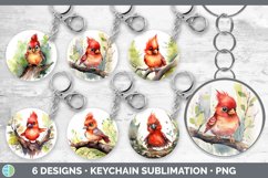 Bundle of six Watercolor Flower Cardinals Keychain designs.