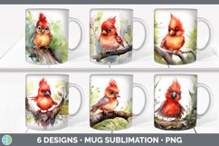 Bundle of six Watercolor Flower Cardinals Mug Wrap designs.