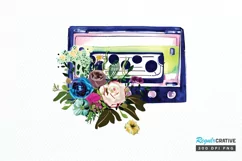 Watercolor Floral Cassettes PNG Clipart Product Image 1