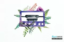 Watercolor Floral Cassettes PNG Clipart Product Image 1