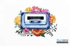 Watercolor Floral Cassettes PNG Clipart Product Image 1