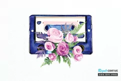 Watercolor Floral Cassettes PNG Clipart Product Image 1