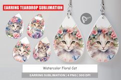 Earring Teardrop Watercolor Floral Cat Product Image 1