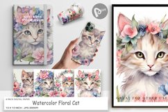 Digital Paper Watercolor Floral Cat Product Image 1