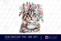 Floral Cat Watercolor Clipart Product Image 1