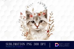 Floral Cat Illustration Clipart Product Image 1