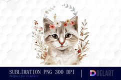 Floral Cat Illustration Clipart Product Image 1