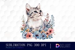 Floral Cat Sublimation PNG Clipart Product Image 1