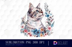 Floral Cat Sublimation PNG Clipart Product Image 1