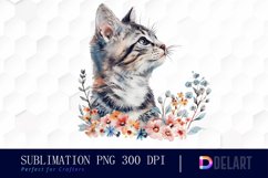 Floral Cat Watercolor Clipart Product Image 1