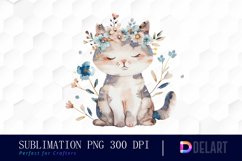 Floral Cat Watercolor Clipart Product Image 1