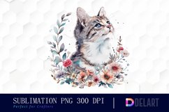 Floral Cat Illustration Clipart Product Image 1