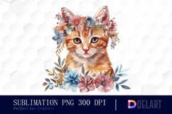 Floral Cat Sublimation PNG Clipart Product Image 1
