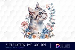 Floral Cat Sublimation PNG Clipart Product Image 1