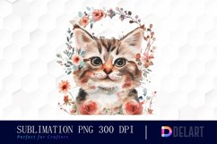 Floral Cat Sublimation PNG Clipart Product Image 1