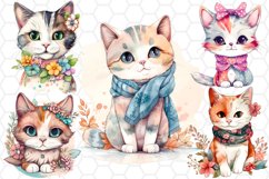 Watercolor Floral Cat Clipart