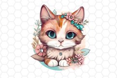 Watercolor Floral Cat Clipart