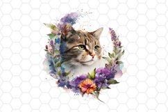 Watercolor Floral Cat Clipart Bundle