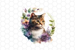 Watercolor Floral Cat Clipart Bundle