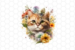 Watercolor Floral Cat Clipart Bundle