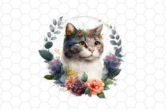 Watercolor Floral Cat Clipart Bundle