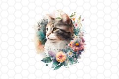 Watercolor Floral Cat Clipart Bundle