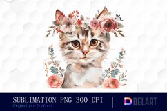 Floral Cat Sublimation PNG Clipart Product Image 1