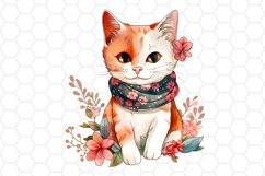 Watercolor Floral Cat Clipart