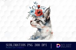 Floral Cat Sublimation PNG Clipart Product Image 1