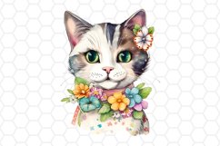 Watercolor Floral Cat Clipart