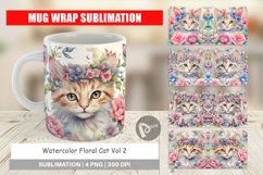 Mug Wrap Design Watercolor Floral Cat Product Image 1