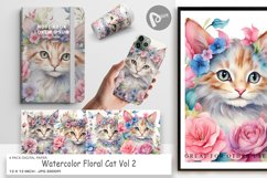 Digital Paper Watercolor Floral Cat Product Image 1