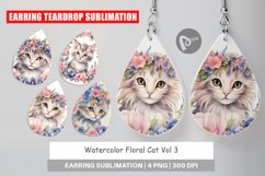 Earring Teardrop Watercolor Floral Cat Product Image 1
