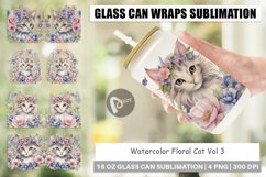Glass Can Wraps Watercolor Floral Cat Product Image 1